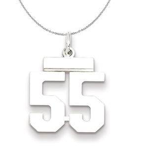 Silver, Athletic Collection, Small Polished Number 55 Necklace - 16 In
